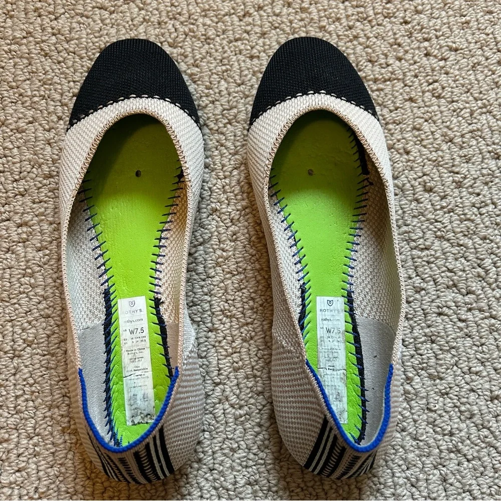 Rothy's Black and Cream Knit Ballet Flats with Blue Trim - Picture 4 of 4